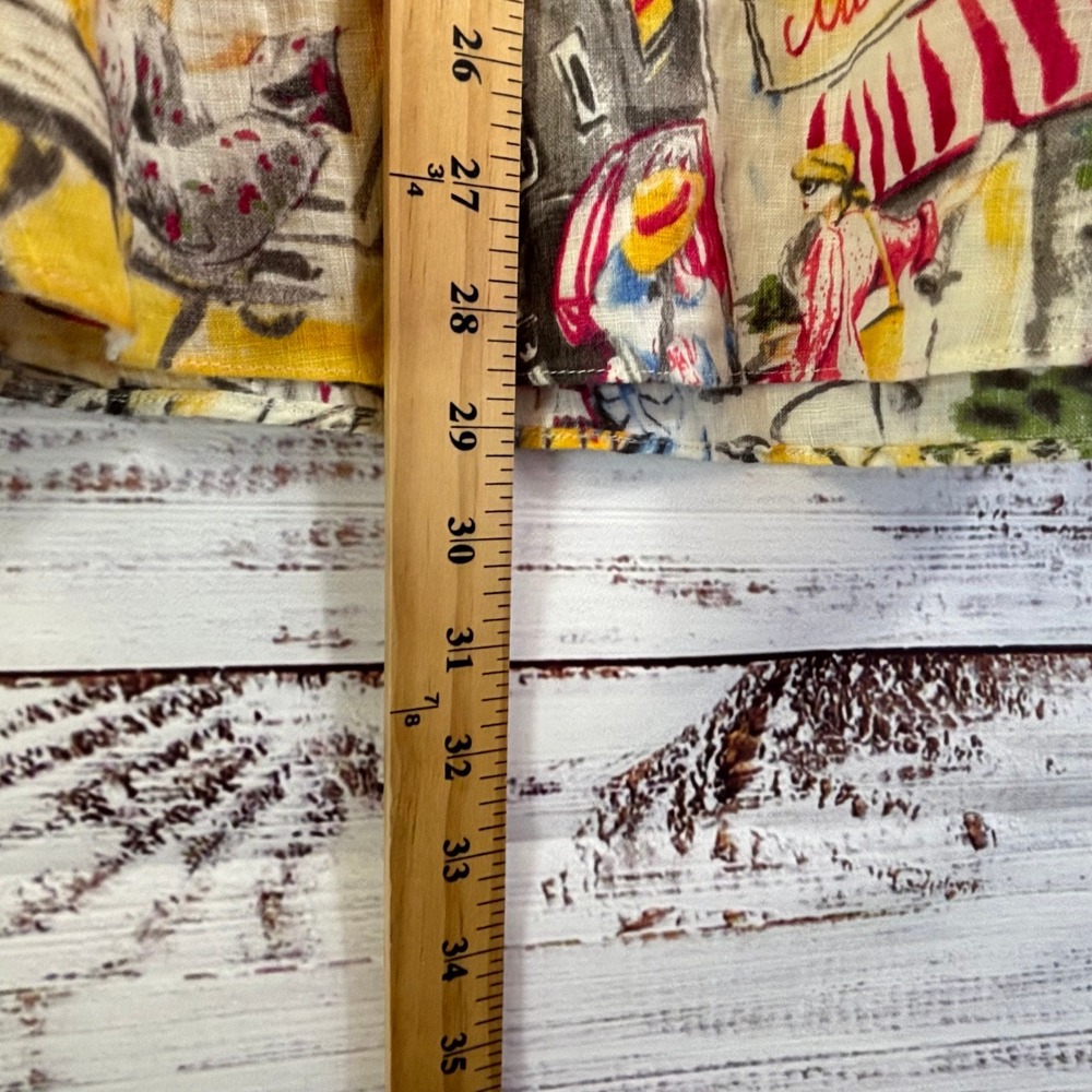 Vintage 100% Linen Midi Skirt 12 Multi Novelty European Print Eclectic Whimsy - Picture 7 of 13